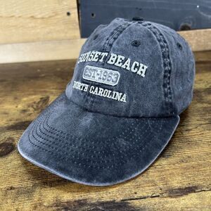 Sunset Beach North Carolina Black Denim Embroidered Adjustable Hat Baseball Cap